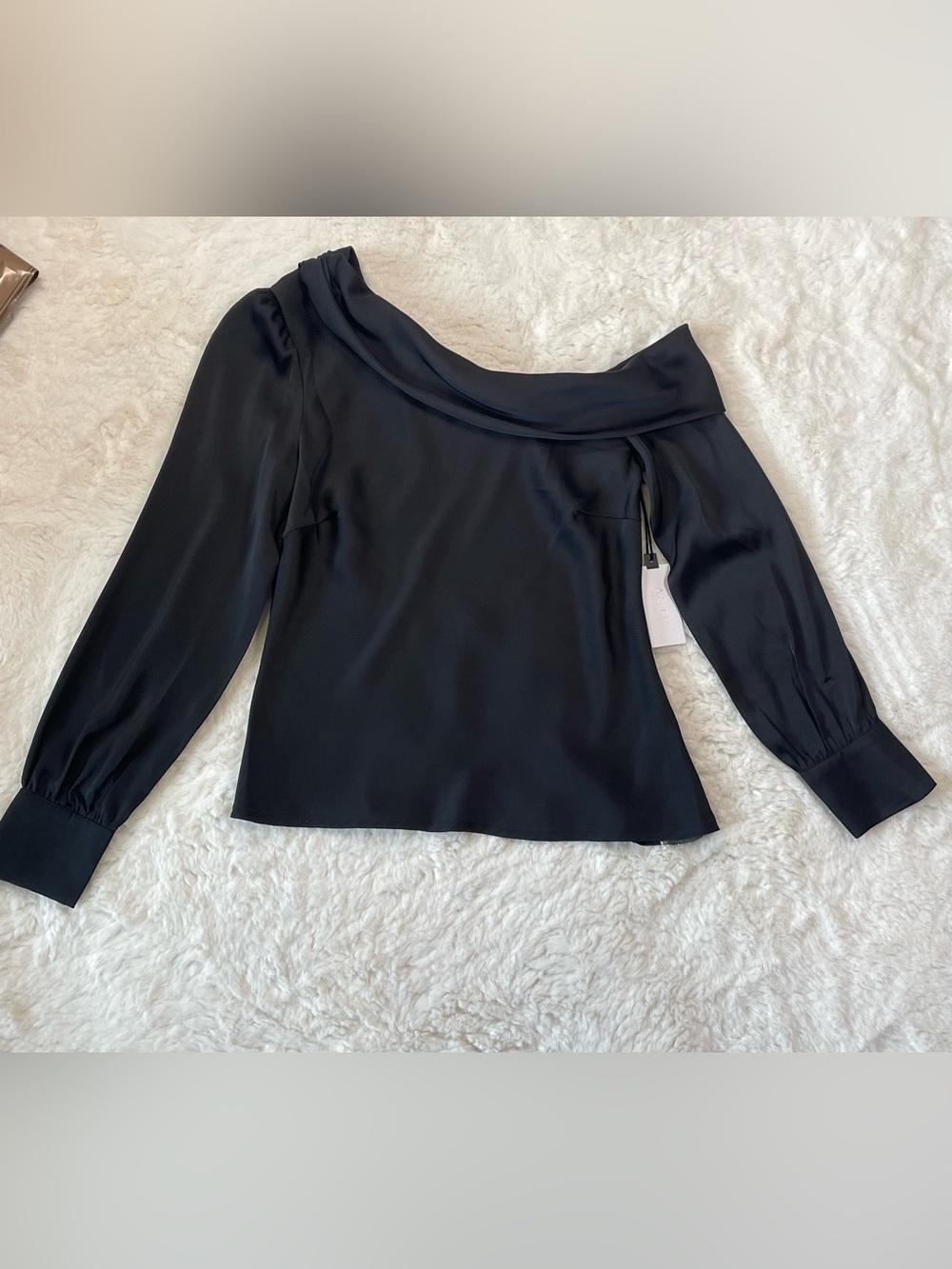 ASTR Black Off-the-Shoulder Satin Blouse